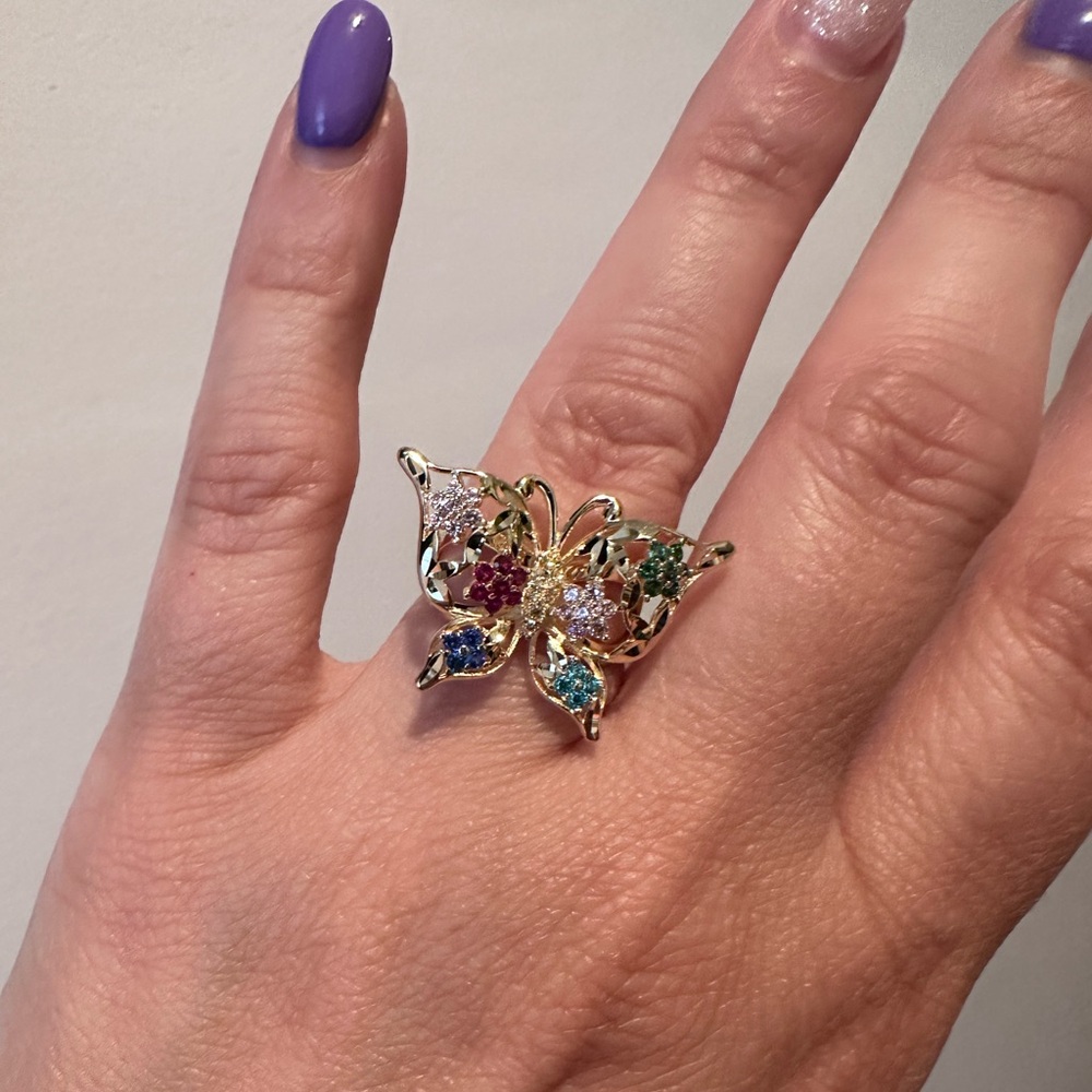 Solid Gold Unique Butterfly Ring With Gemstones. - image 1